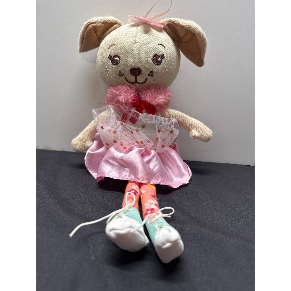 HopScotch Lane by Sunny Days Pink Plush Dog Toy With Floral Dress & Bow Rainbow